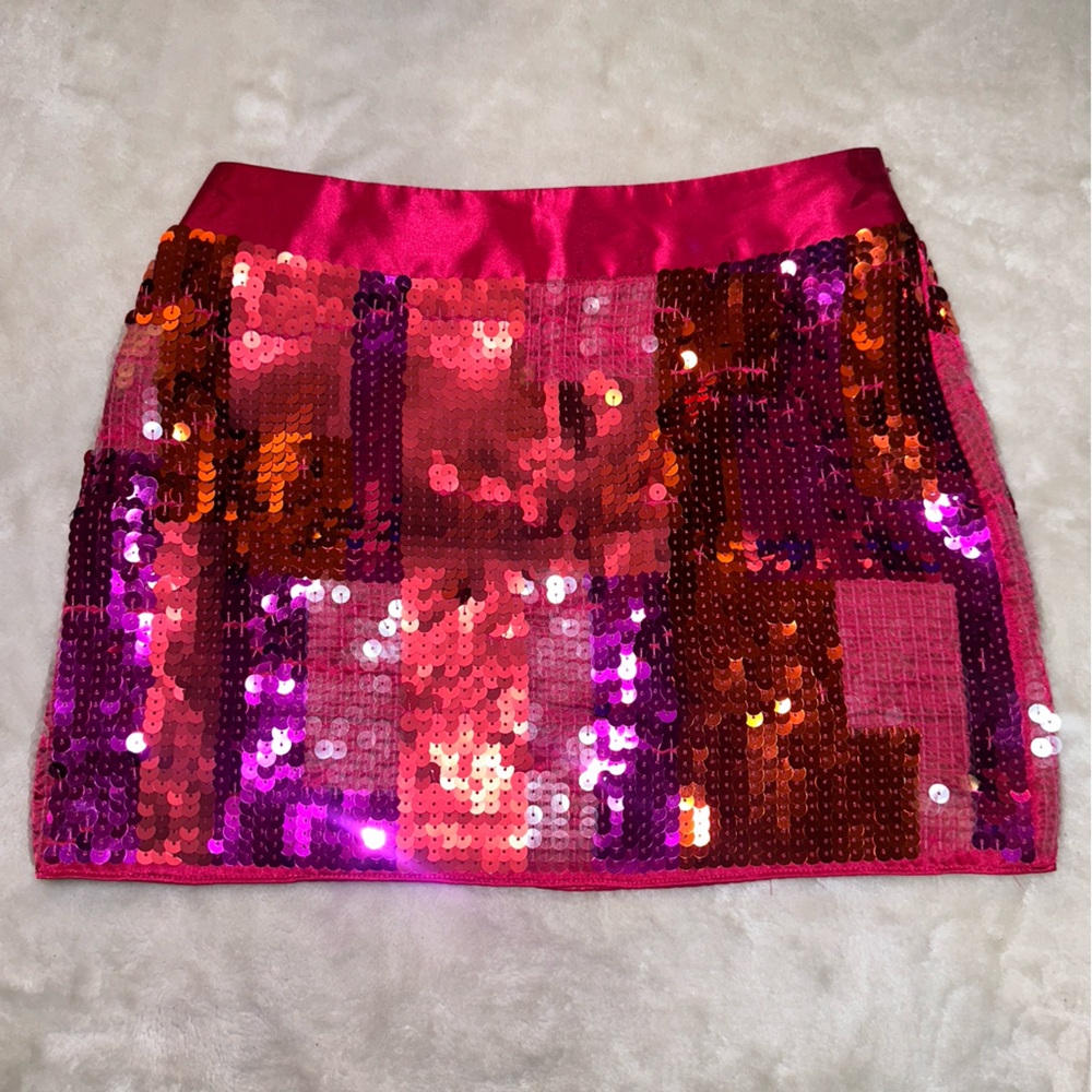 Express Design Studio Pink Multicolor Sequin Silk Mini Skirt Size 4
